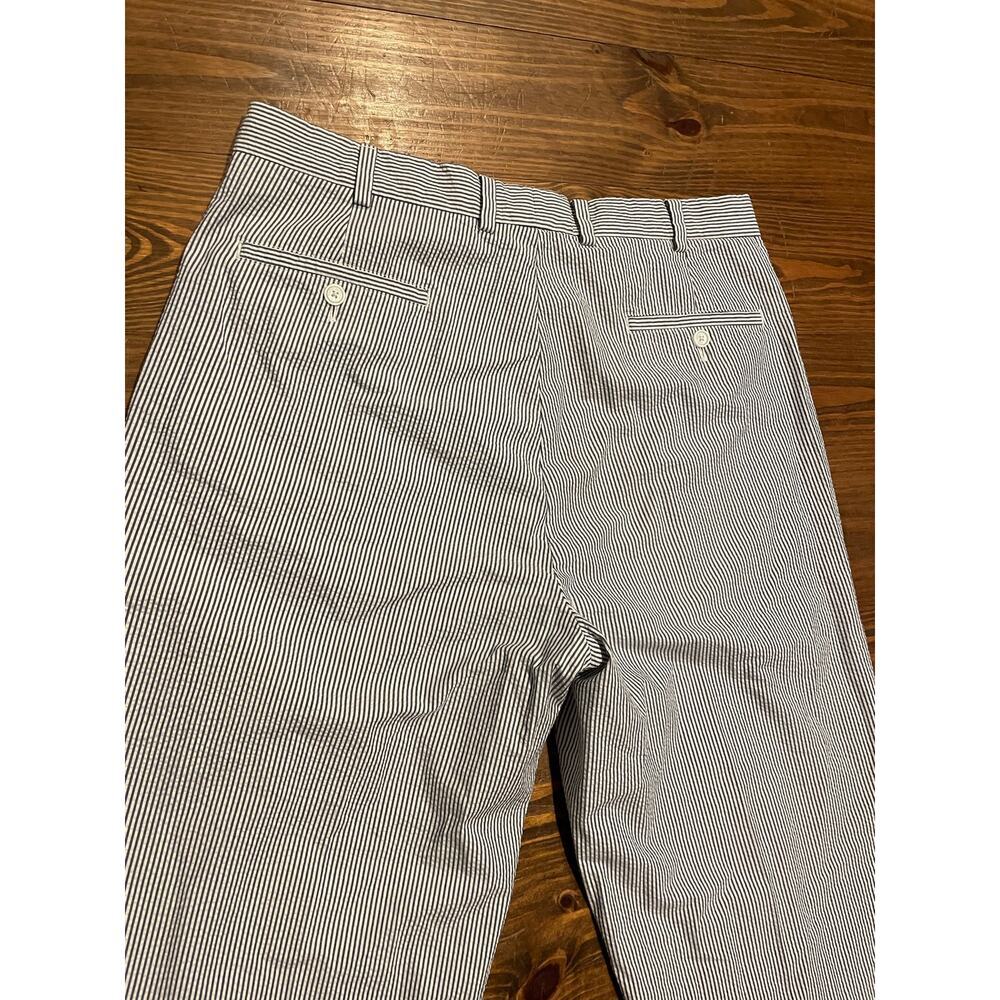 Brooks Brothers Elliot Seersucker Pleated Men's 36x34 Blue White Cuffed Pants - Picture 9 of 14